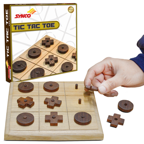 Synco Noughts & Crosses | Tic Tac Wooden Game | Natural Colour & Matte Finish | Gift for Friends & Family - Wooden Noughts and Crosses