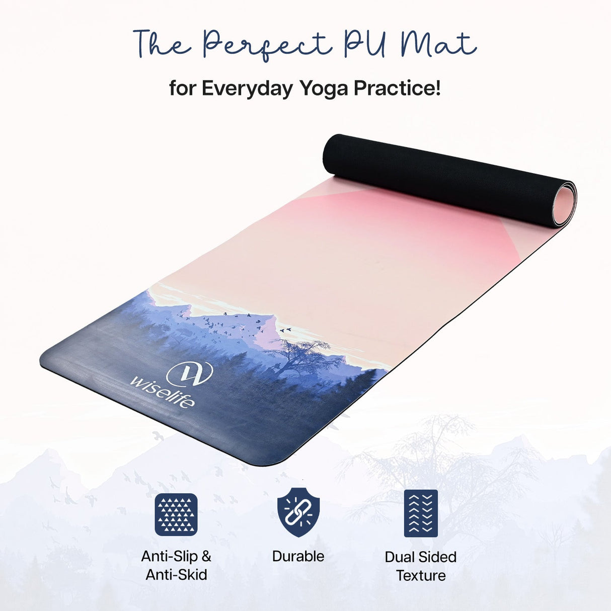 PU & Natural Rubber Yoga Mat - 6mm, Mountain Peace