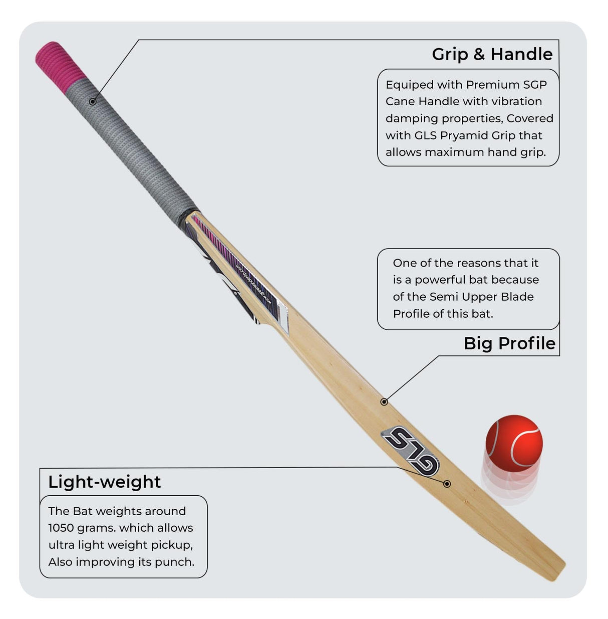 GLS Destroyer Natural Kashmir Willow Scoop Bat For Hard Tennis Ball