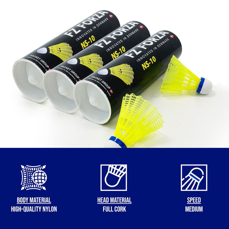 NS 10 Nylon Badminton Shuttlecock, Medium Speed (6 Pieces)