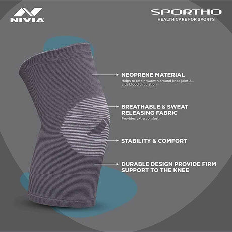 NIVIA Super Soft Knee Support - Slip in , Knee Braces & Sleeves, For Stability & Joint Support  Available in S | M | L  & GreyColor , Used for All kind of impact Sports
