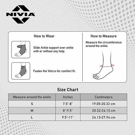 NIVIA Ankle Support Slip in With Velcro, Ankle Sleeves, Braces or Wraps , For Support & Stability  Available in S | M | L  & Black / Red Color , Used for All kind of impact Sports