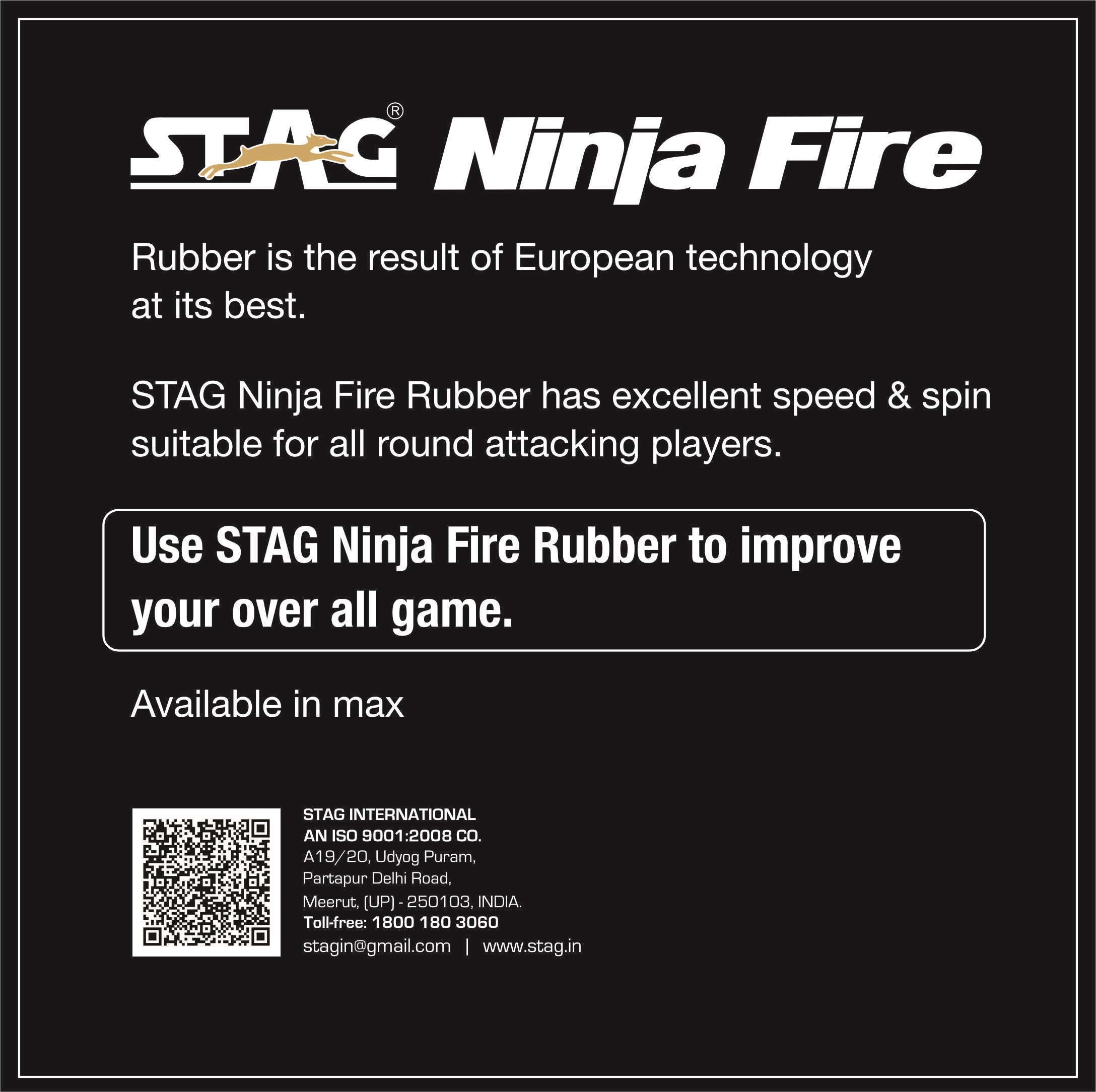 STAG GLOBAL Ninja Fire Table Tennis Racket Rubber