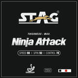 STAG GLOBAL Ninja Attack Table Tennis Racket Rubber, ITTF Approved ,Speed 88, Spin 92 ,Control 78