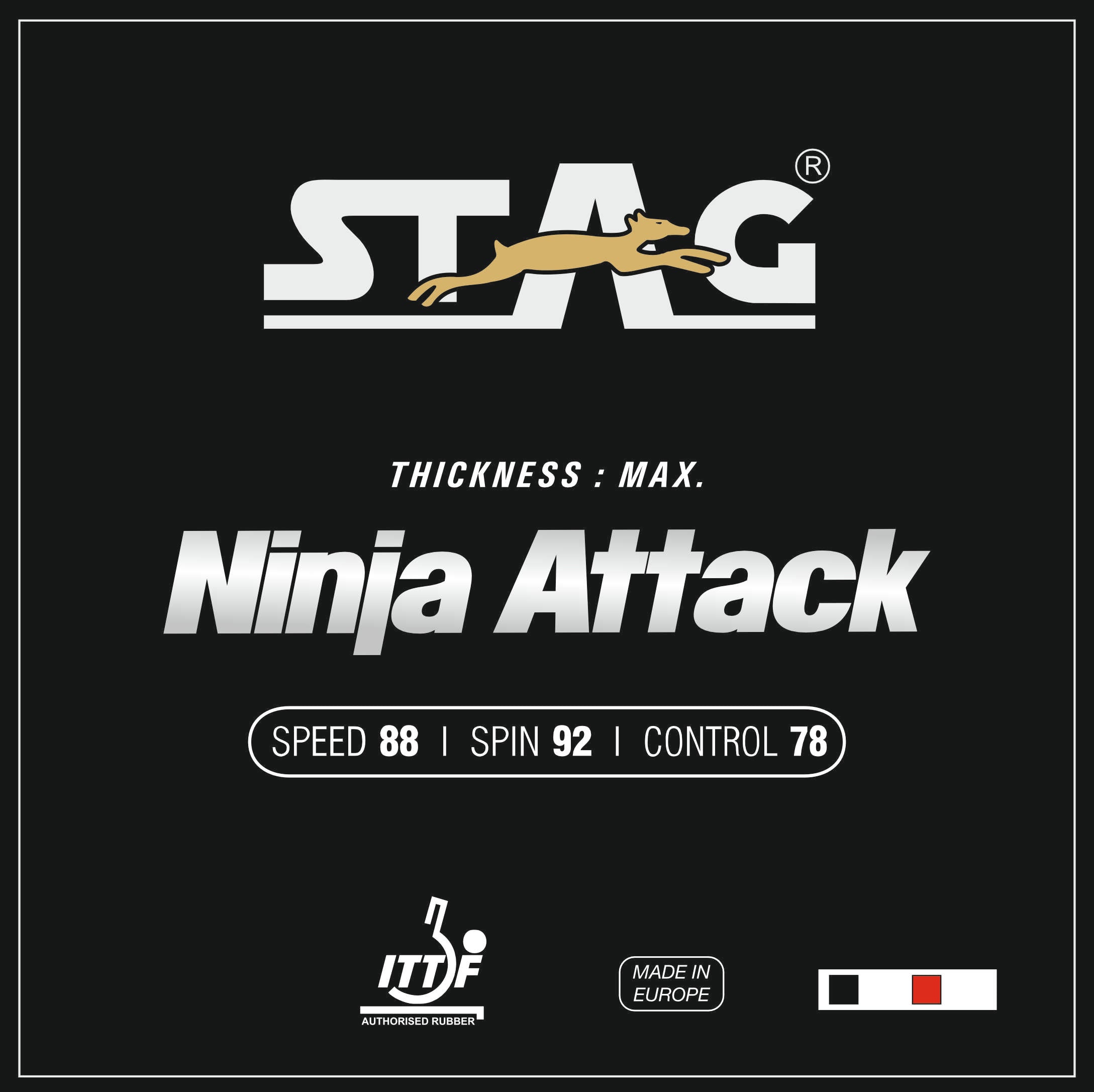 STAG GLOBAL Ninja Attack Table Tennis Racket Rubber, ITTF Approved ,Speed 88, Spin 92 ,Control 78