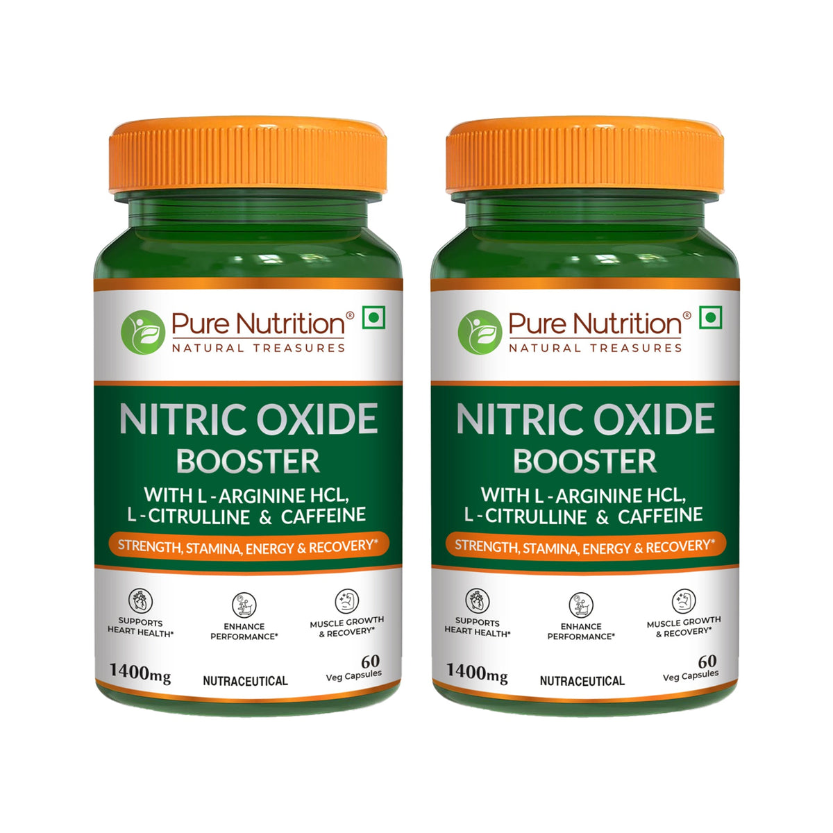 Nitric Oxide Booster  L-Arginine, L-Citrulline & Caffeine | 60 Veg Capsules