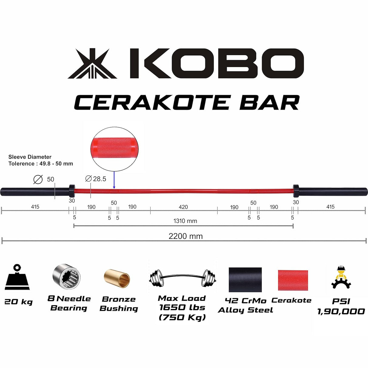 Kobo OR-7-C Olympic Cerakote Barbell 86″ Bar