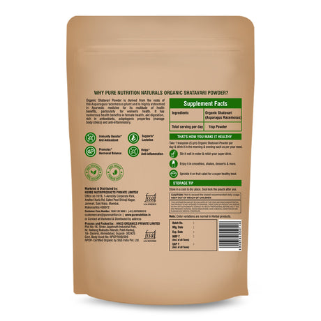 Organic Shatavari Powder - 227g | 100% Pure and Natural | Supports Hormonal Balance, Digestion, and Women's Wellness