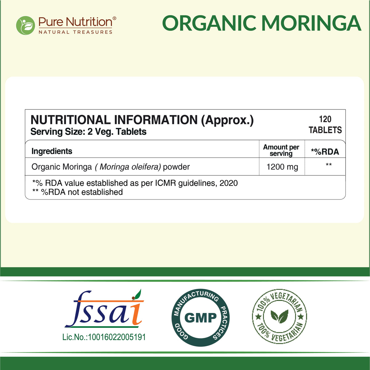 Organic Moringa Tablets 1200mg | Supports Immunity, Digestion & Energy