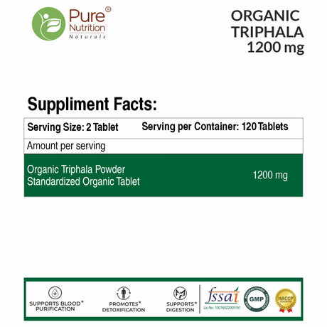 Organic Triphala Supplement - 120 Vegetarian Tablets | Supports Digestion and Boosts Immunity
