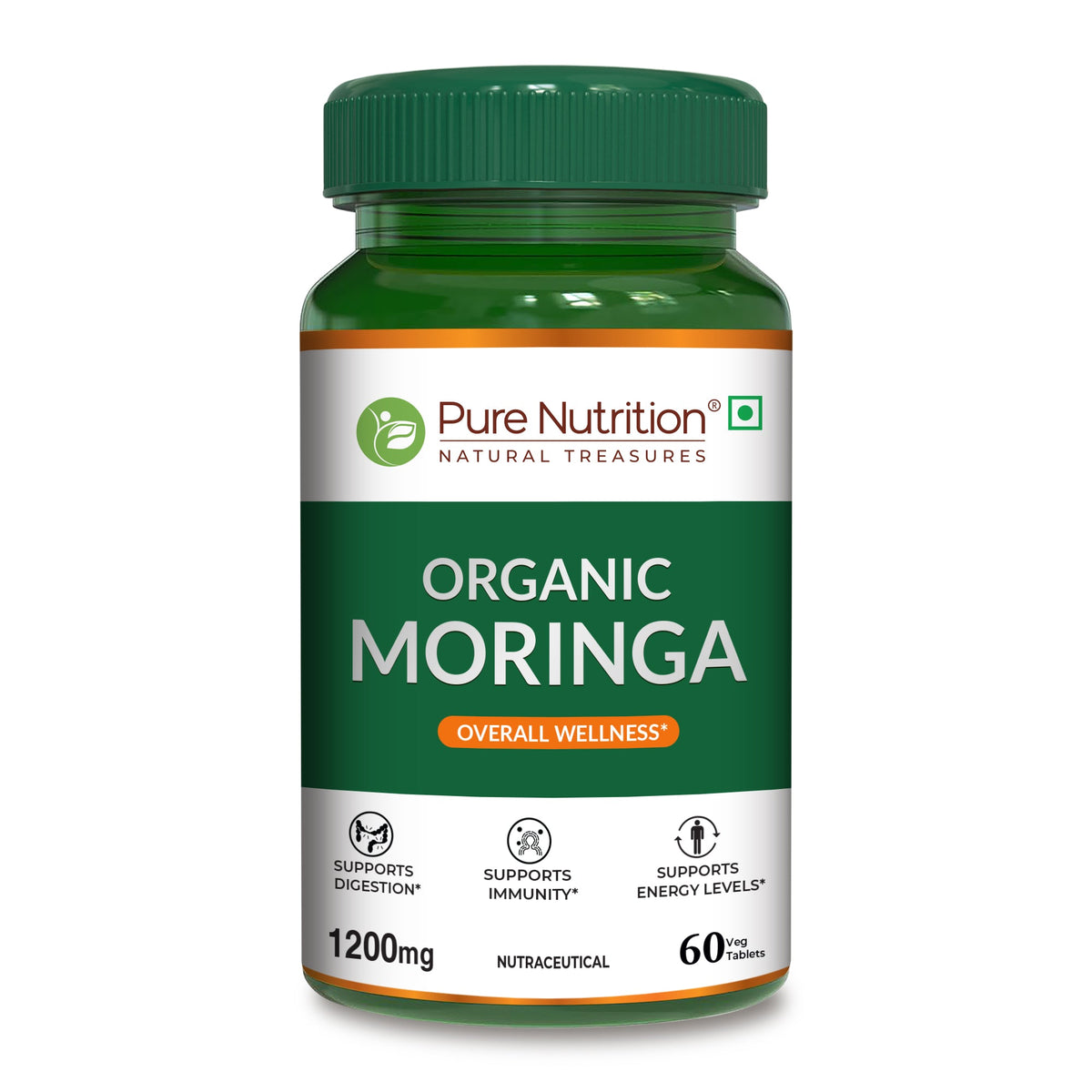 Organic Moringa Tablets 1200mg  60 Count | Immunity & Daily Energy - Nutrition by Pure Nutrition