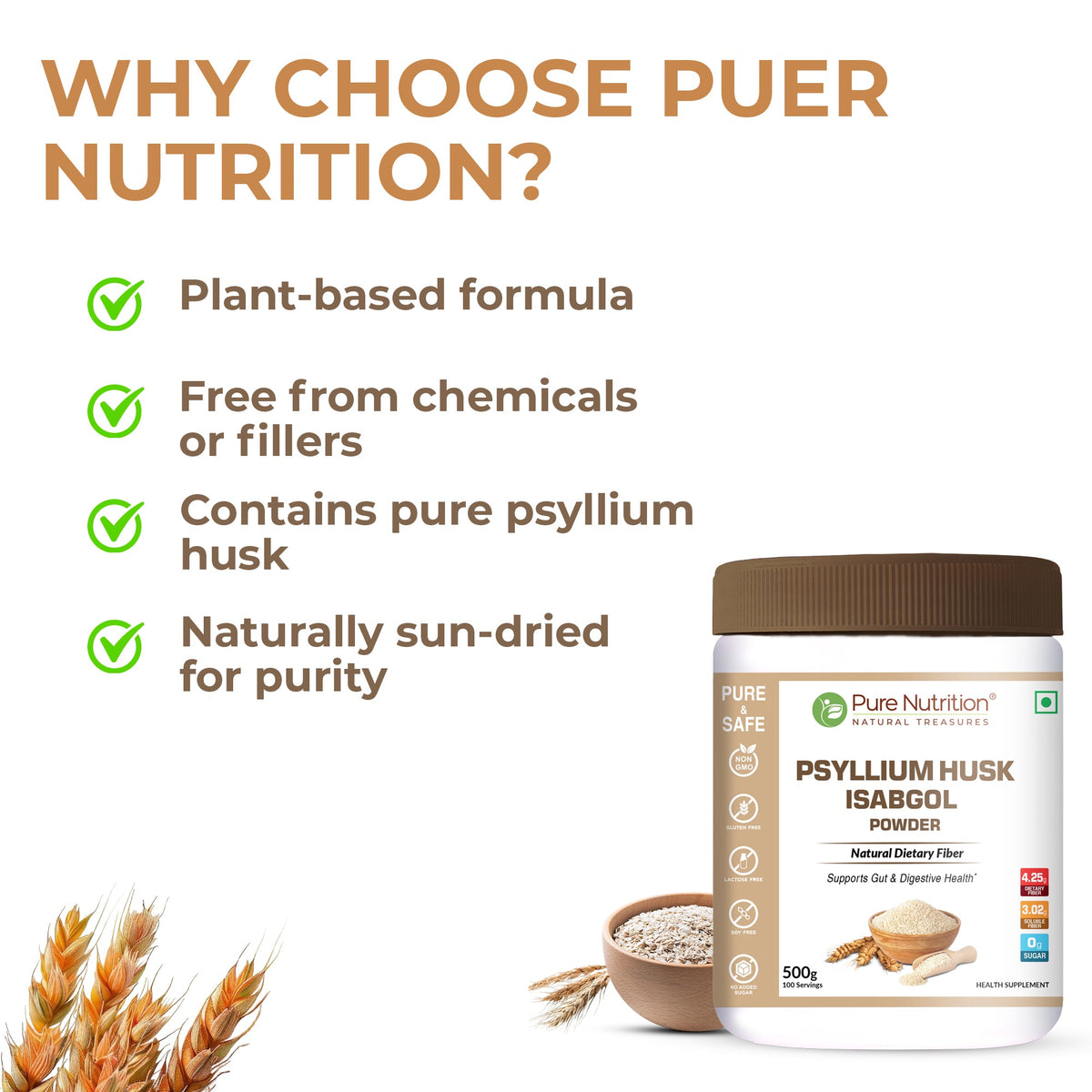Psyllium Husk Isabgol Powder | Natural Fiber Supplement for Digestion & Regularity | 500g