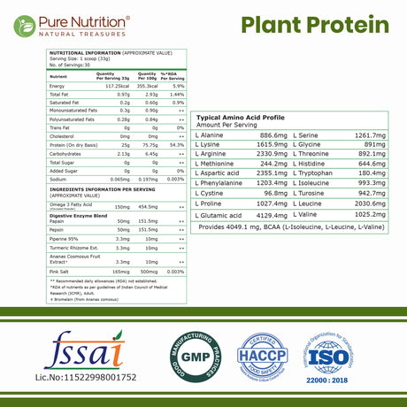 Plant-Based Vegan Protein Powder Chocolate 1kg | BCAAs & Digestive Enzymes
