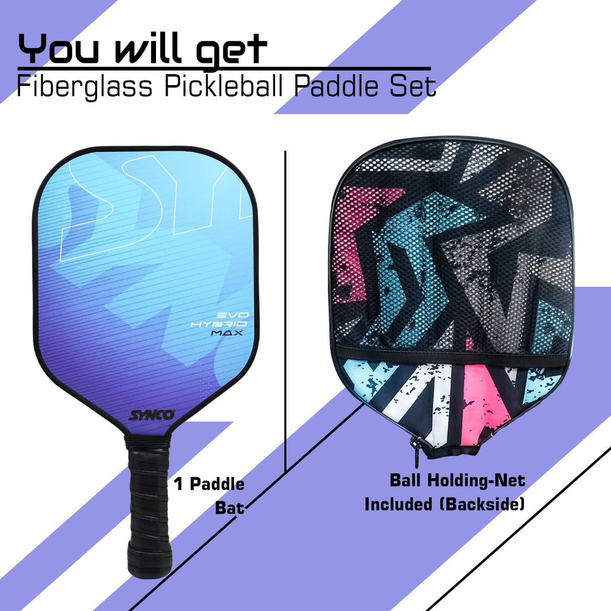 Synco Pickleball Paddle Hybrid Blue | Pickleball Racket Lightweight with 16mm Thickness