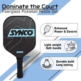 Synco Pickleball Paddle Set Carbonium Blue | 2 Pickleball Rackets and 4 Pickleballs with Carry Bag | Fiberglass Lightweight Racket with Cushion Comfort Grip