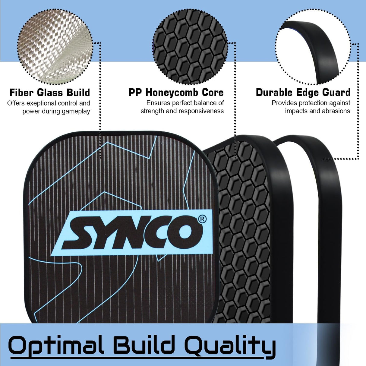 Synco Pickleball Paddle Set Carbonium Blue | 2 Pickleball Rackets and 4 Pickleballs with Carry Bag | Fiberglass Lightweight Racket with Cushion Comfort Grip