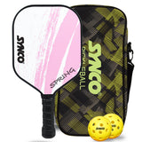 Synco Pickleball Paddle Set Spring Pink | 1 Pickleball Rackets and 2 Pickleballs with Carry Bag | Fiberglass Lightweight Racket with Cushion Comfort Grip