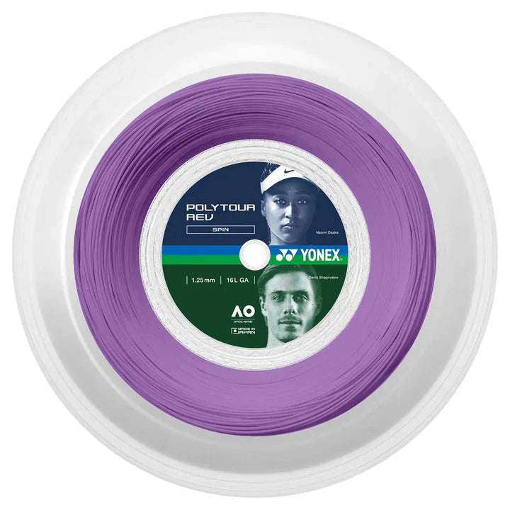 YONEX Poly Tour Rev Tennis String Reel 16L (1.25mm, 200m, Purple)