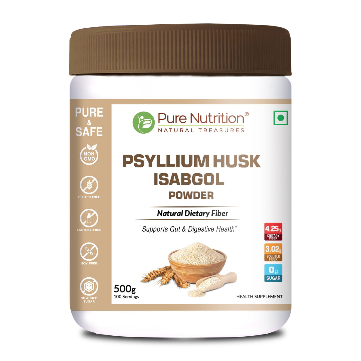 Psyllium Husk Isabgol Powder | Natural Fiber Supplement for Digestion & Regularity | 500g - Nutrition by Pure Nutrition