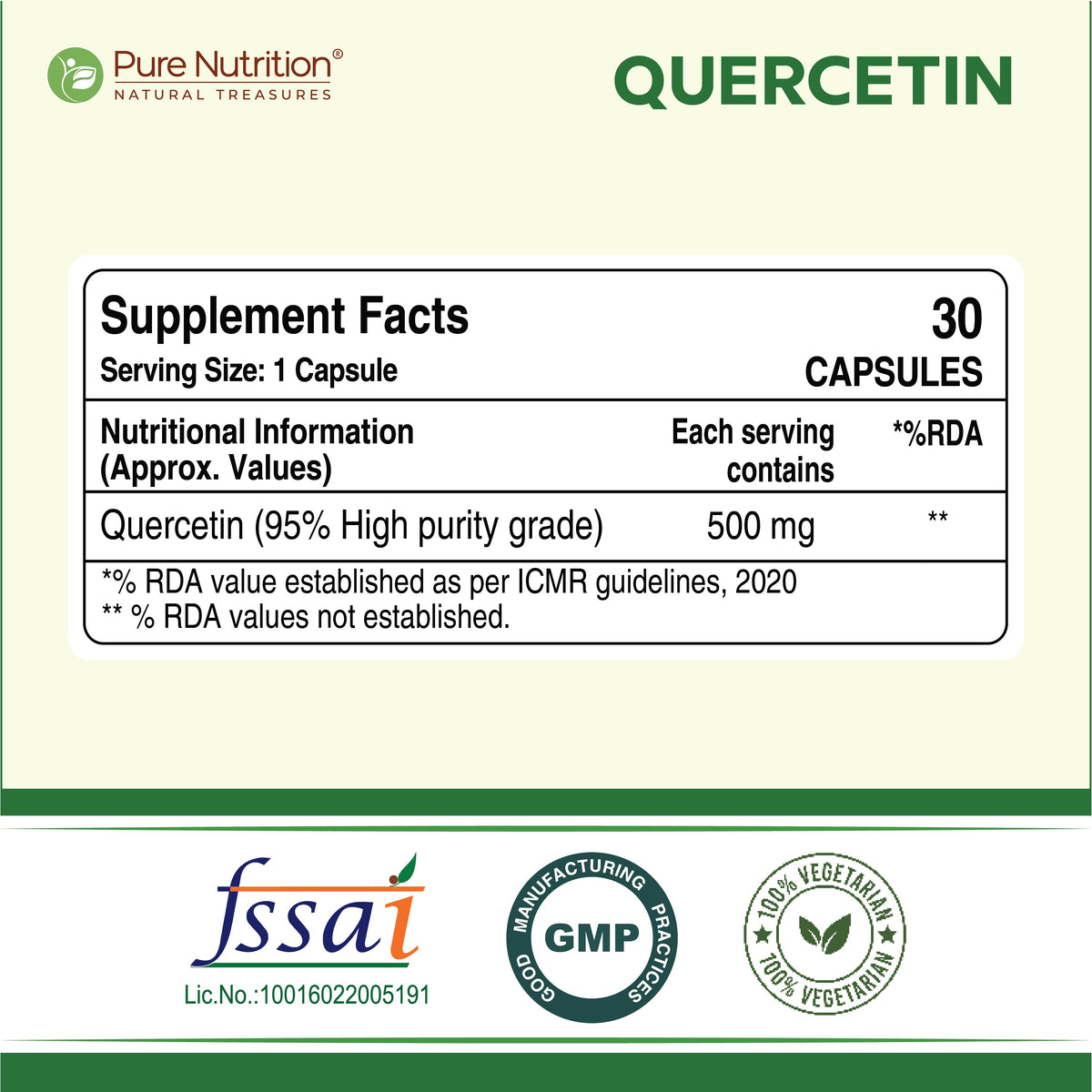 Quercetin 500mg  Antioxidant & Immune Support | 30 Veg Capsules