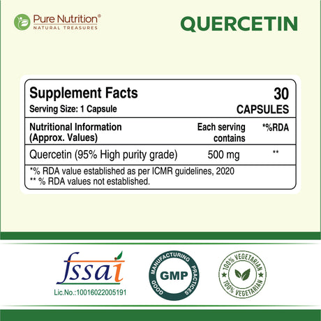 Quercetin 500mg  Antioxidant & Immune Support | 30 Veg Capsules
