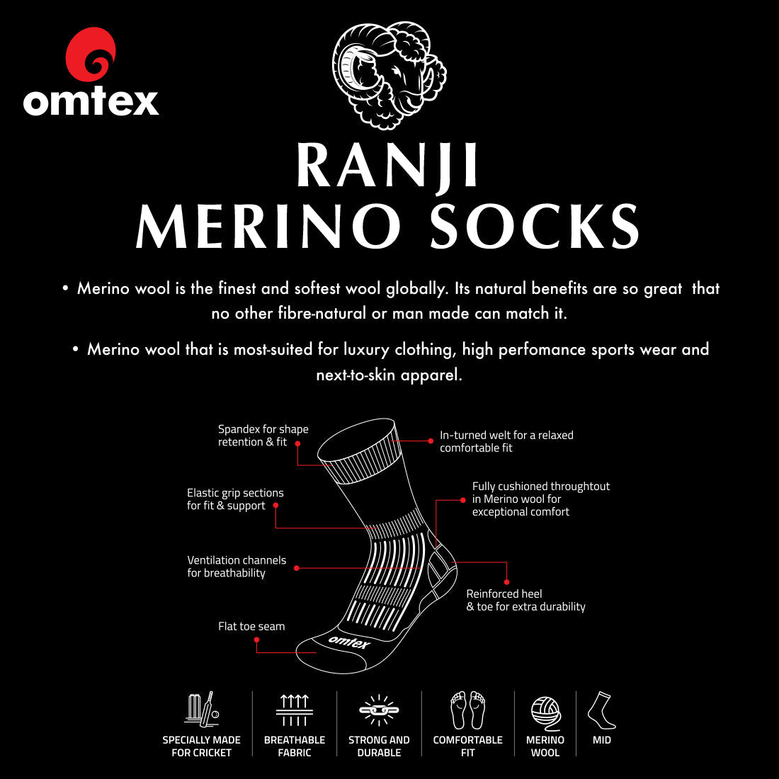 Test Merino Cricket Socks