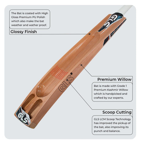 GLS Destroyer Red Kashmir Willow Scoop Bat For Hard Tennis Ball | Greenland Enterprises (Gls Sports)