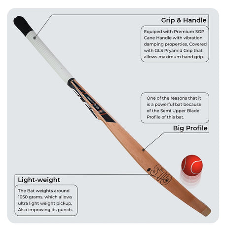 GLS Destroyer Red Kashmir Willow Scoop Bat For Hard Tennis Ball | Greenland Enterprises (Gls Sports)