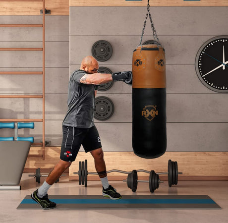 RXN Filled Leather Punching Bag for Boxing and Martial Arts with Includes 4-Way Chain - (PB-01) | RXN SPORTS