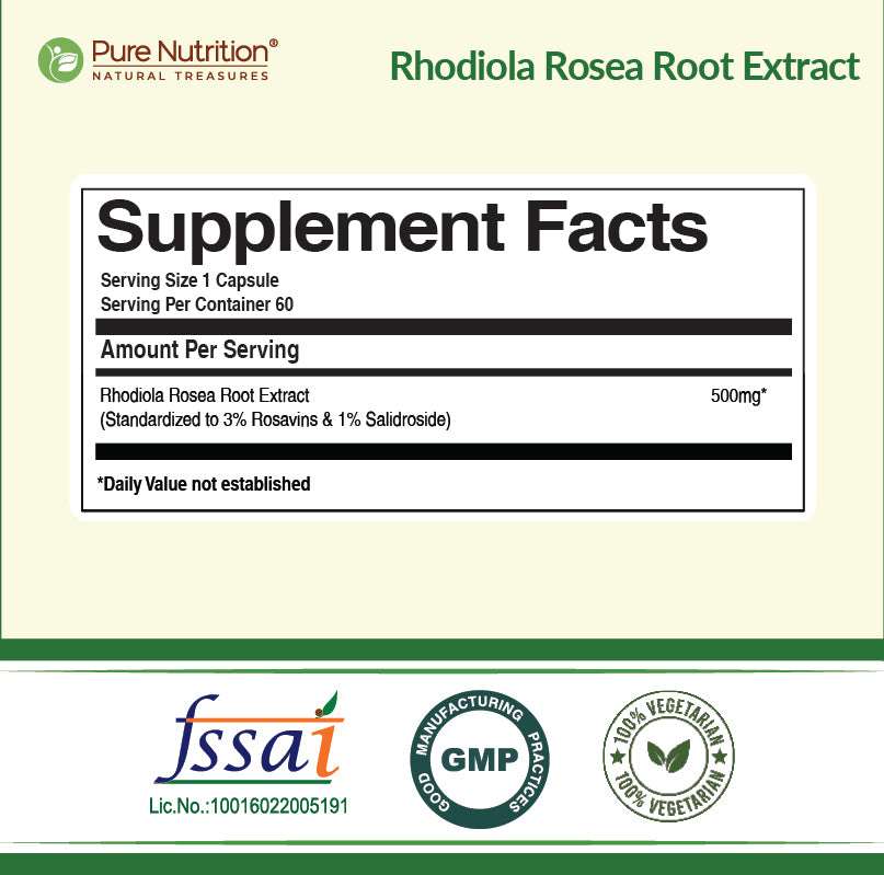Rhodiola Rosea Root Extract – 500mg | 3% Rosavins | Stress & Energy Support