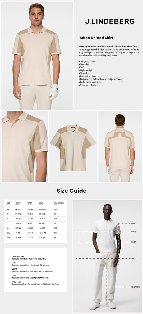 J Lindeberg Men's Ruben Knitted Golf Polo - Moonbeam