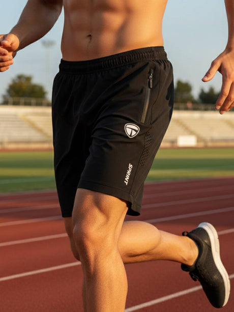 Men’s Running Shorts, Breathable Athletic Black Color Shorts with Moisture-Wicking Fabric & Zipper P | Triumph