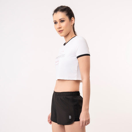 Crop Ringer Tee - White