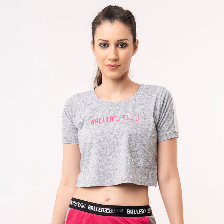Basic Crop Tee - Grey Melange and White