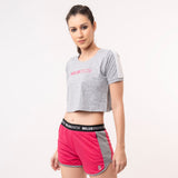 Basic Crop Tee - Grey Melange and White