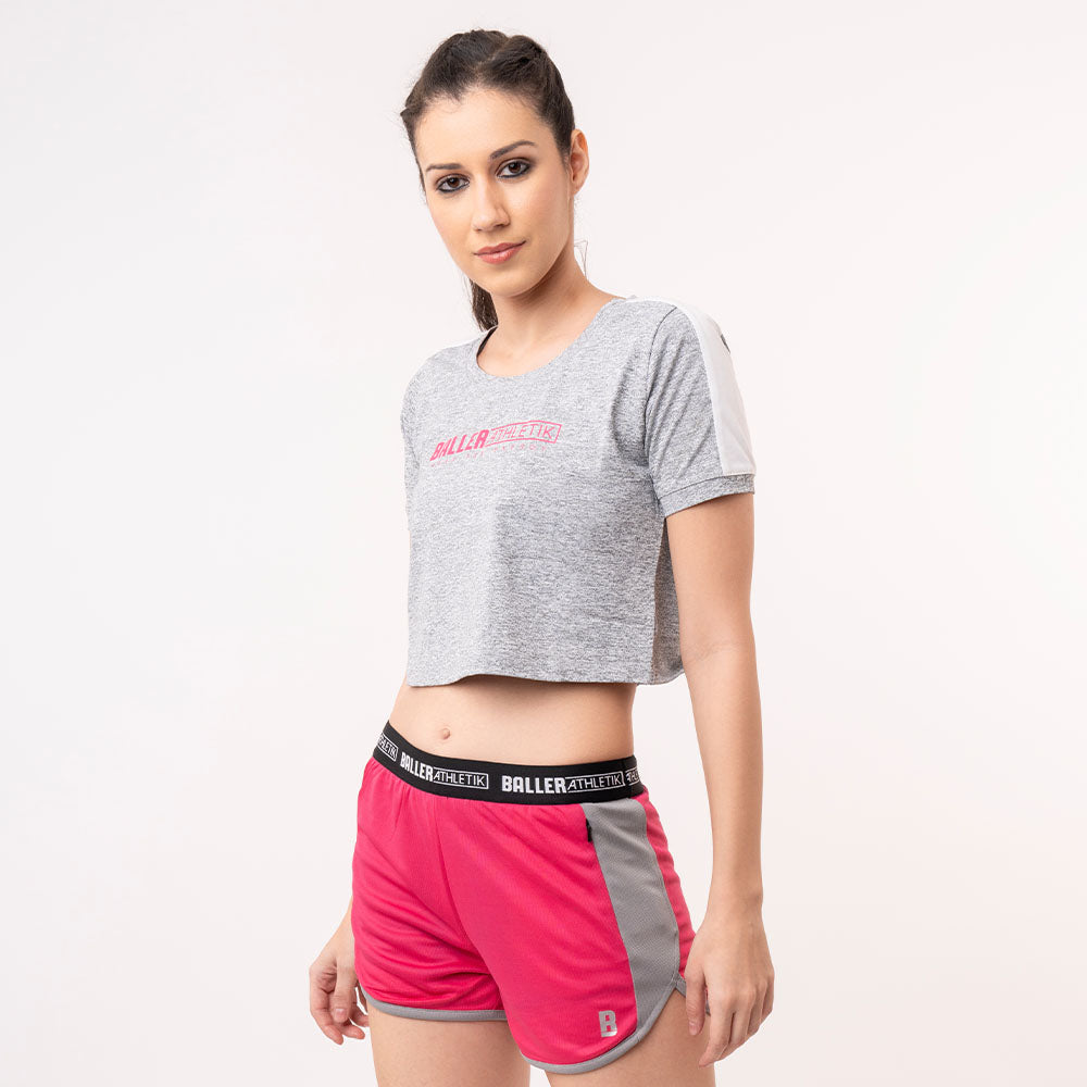 Basic Crop Tee - Grey Melange and White