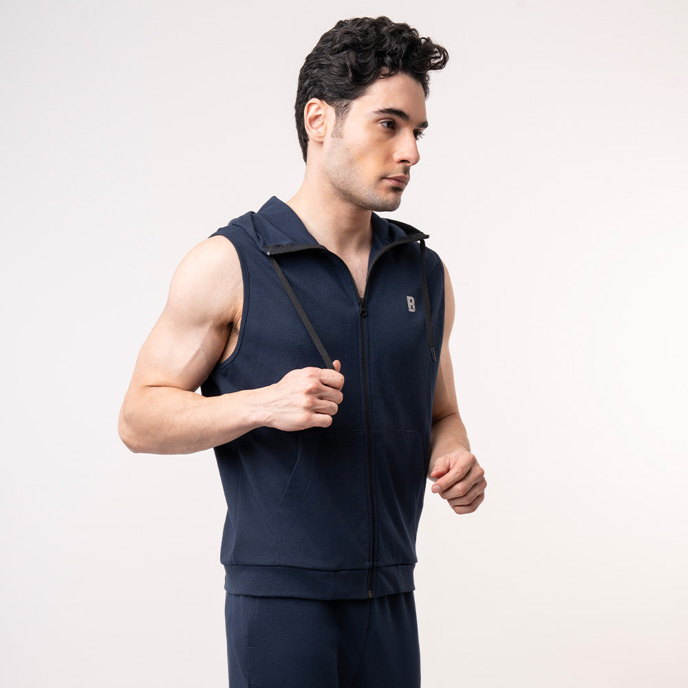 Sleeveless Hoodie - Navy Blue