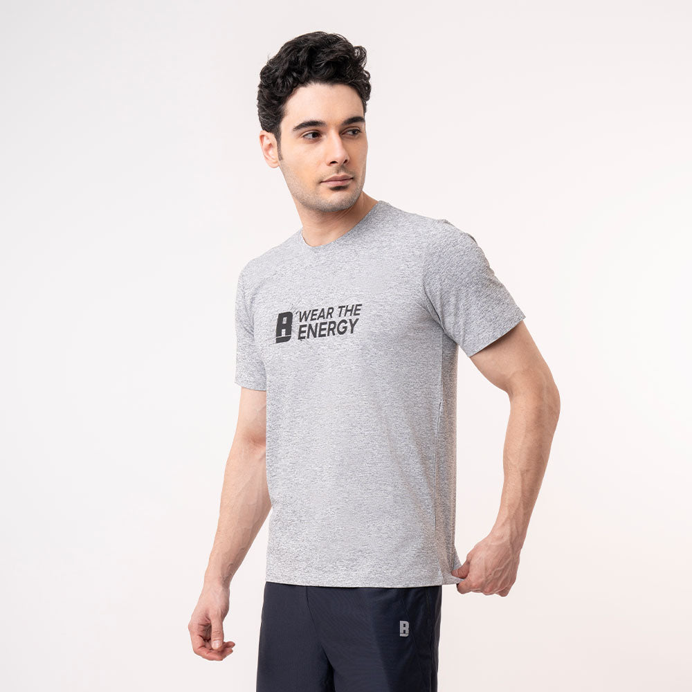 Printed Crew Neck Tee - Grey Melange