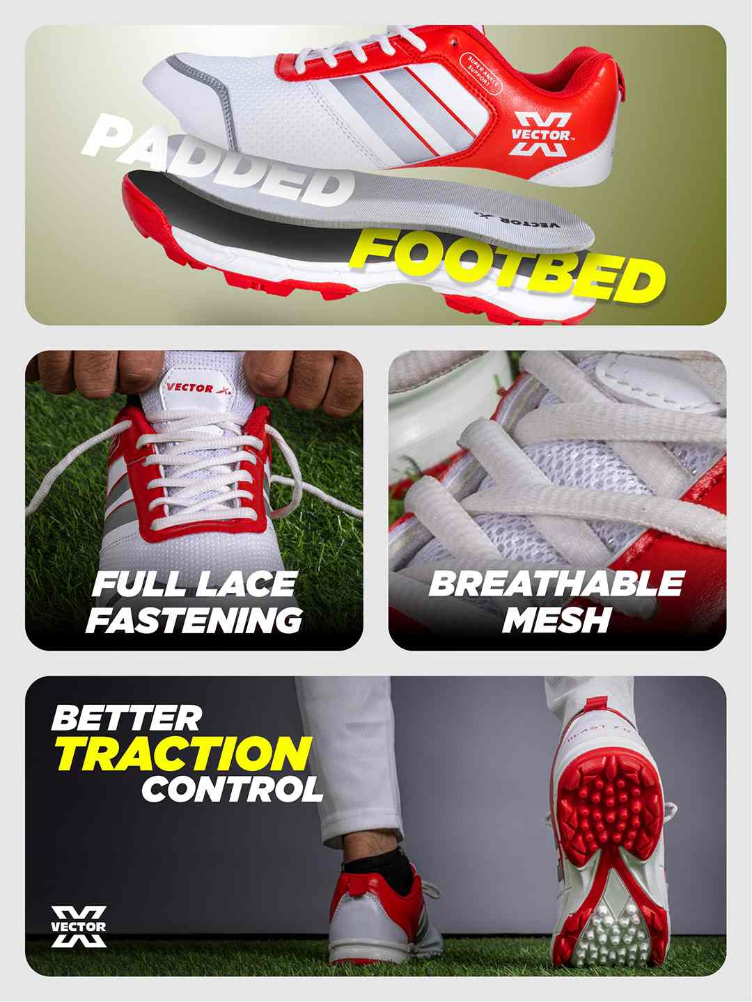 Vector X Blast-7.0 Stud Cricket Shoes, Synthetic Upper, Rubber Outsole, Designed to Elevate Your Game to New Heights Power, Precision, and Comfort