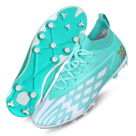 Vector X Europa 2.0 3D Texture TPU Fusing Upper with TPU Sole, Primeknit Sock for Grip, Soccer Football Studs, Elegant Design (Sea Green- White)