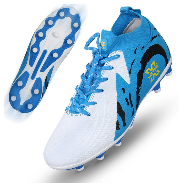 Vector X Octane 2.0 Imported PU Upper |PU Sole |Soccer Football Studs/Shoe | Durbale | Lightweight | Embose Printing (White-Blue)