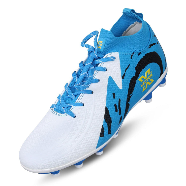 Vector X Octane 2.0 Imported PU Upper |PU Sole |Soccer Football Studs/Shoe | Durbale | Lightweight | Embose Printing (White-Blue)