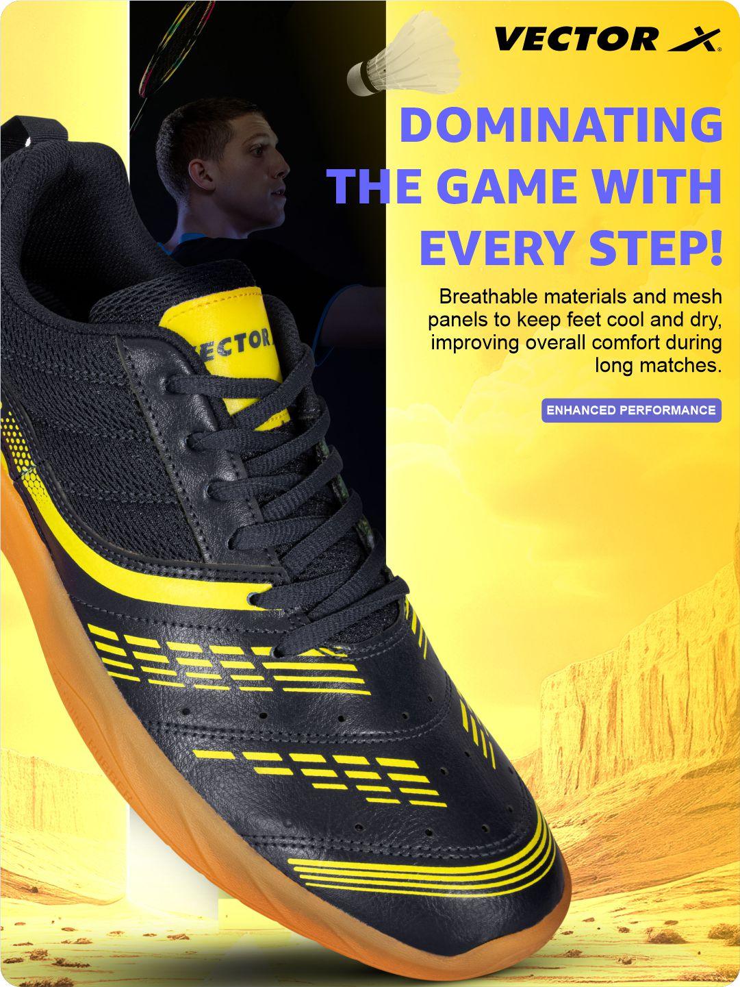VECTOR X Ranger 7.0 Power Cushion Rubber Outsole Synthetic Mesh Badminton Shoes for Men Lightweight & Comfortable
