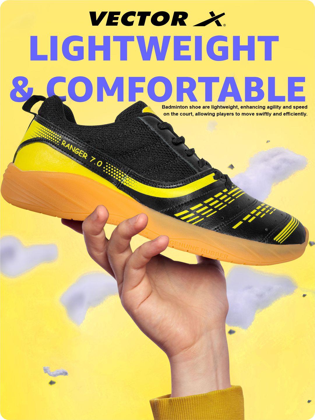 VECTOR X Ranger 7.0 Power Cushion Rubber Outsole Synthetic Mesh Badminton Shoes for Men Lightweight & Comfortable