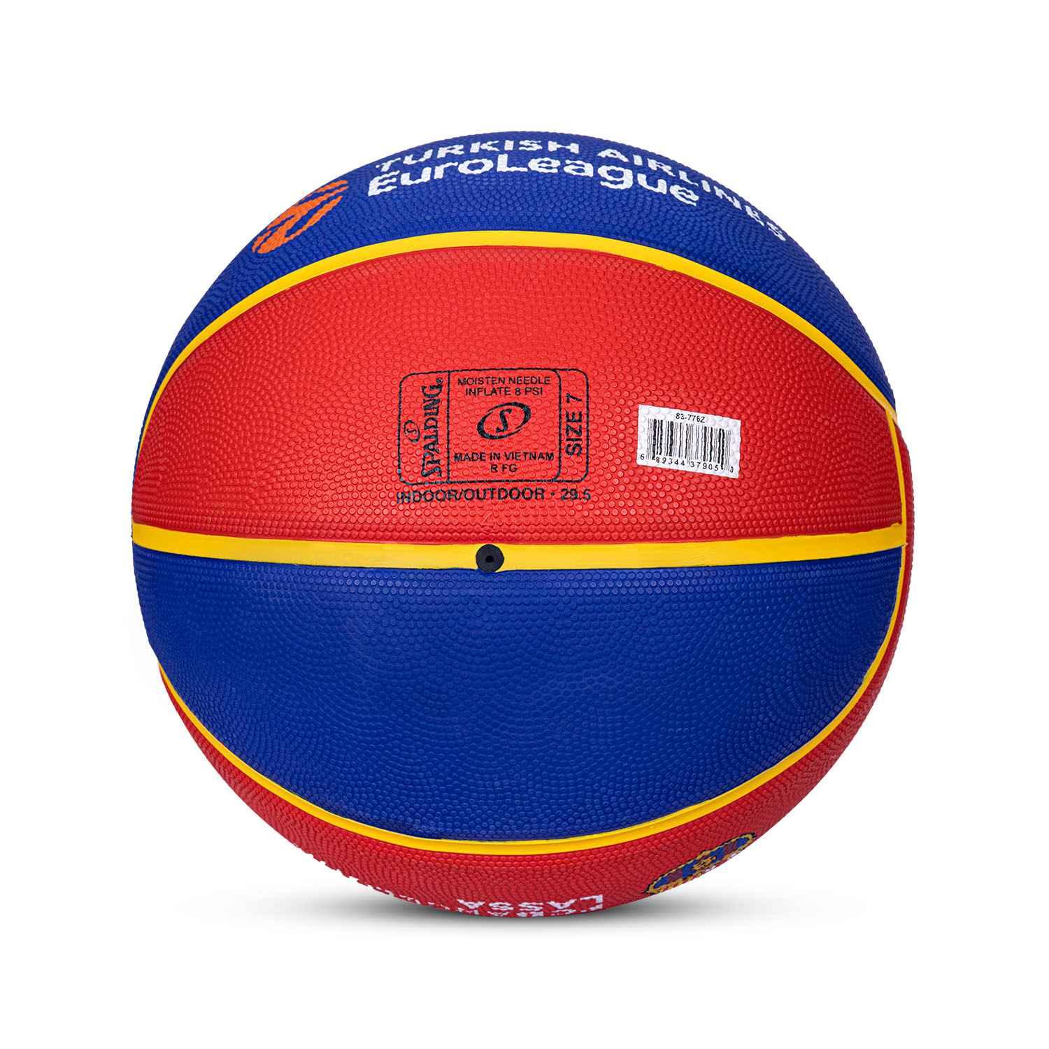 Spalding Euro Barcelona Professional Match Ball for Indoor/Outdoor Play Rubber Moulded Basketball for Men Women Youth (Color: Red-Blue) Size-7