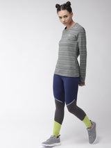 Alcis Women Grey Striped Round Neck T-shirt