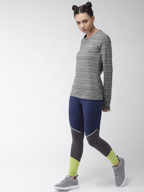 Alcis Women Grey Striped Round Neck T-shirt | Alcis