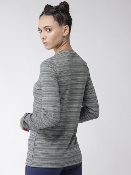 Alcis Women Grey Striped Round Neck T-shirt | Alcis
