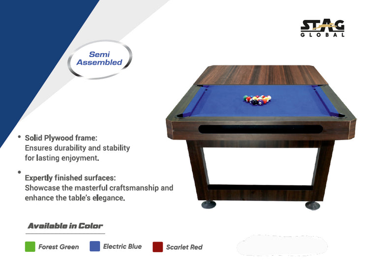 STAG GLOBAL 3 in 1 Pool Table with Table Tennis Table and Dinning Table | 4 feet x 8 feet | Wooden Table | All Accessories Included