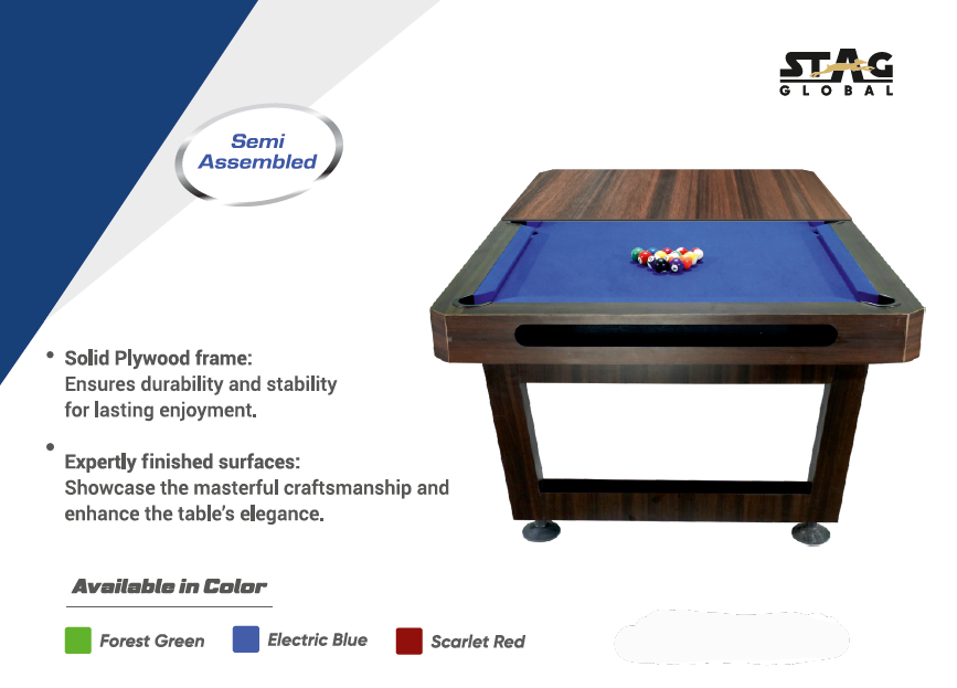 STAG GLOBAL 3 in 1 Pool Table with Table Tennis Table and Dinning Table | 4 feet x 8 feet | Wooden Table | All Accessories Included